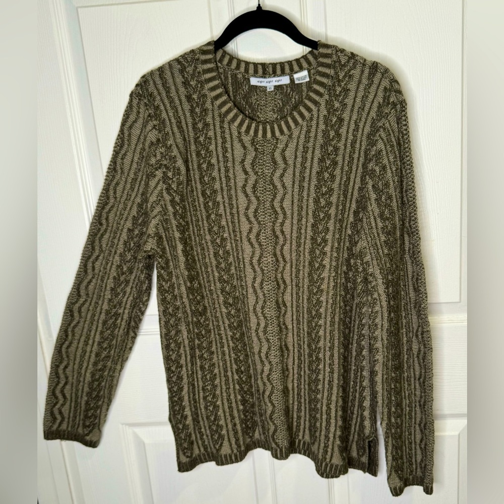 eight eight eight Multi-Green Crew Neck Split Hem Cotton Tunic Sweater. Size XL. - Picture 1 of 3